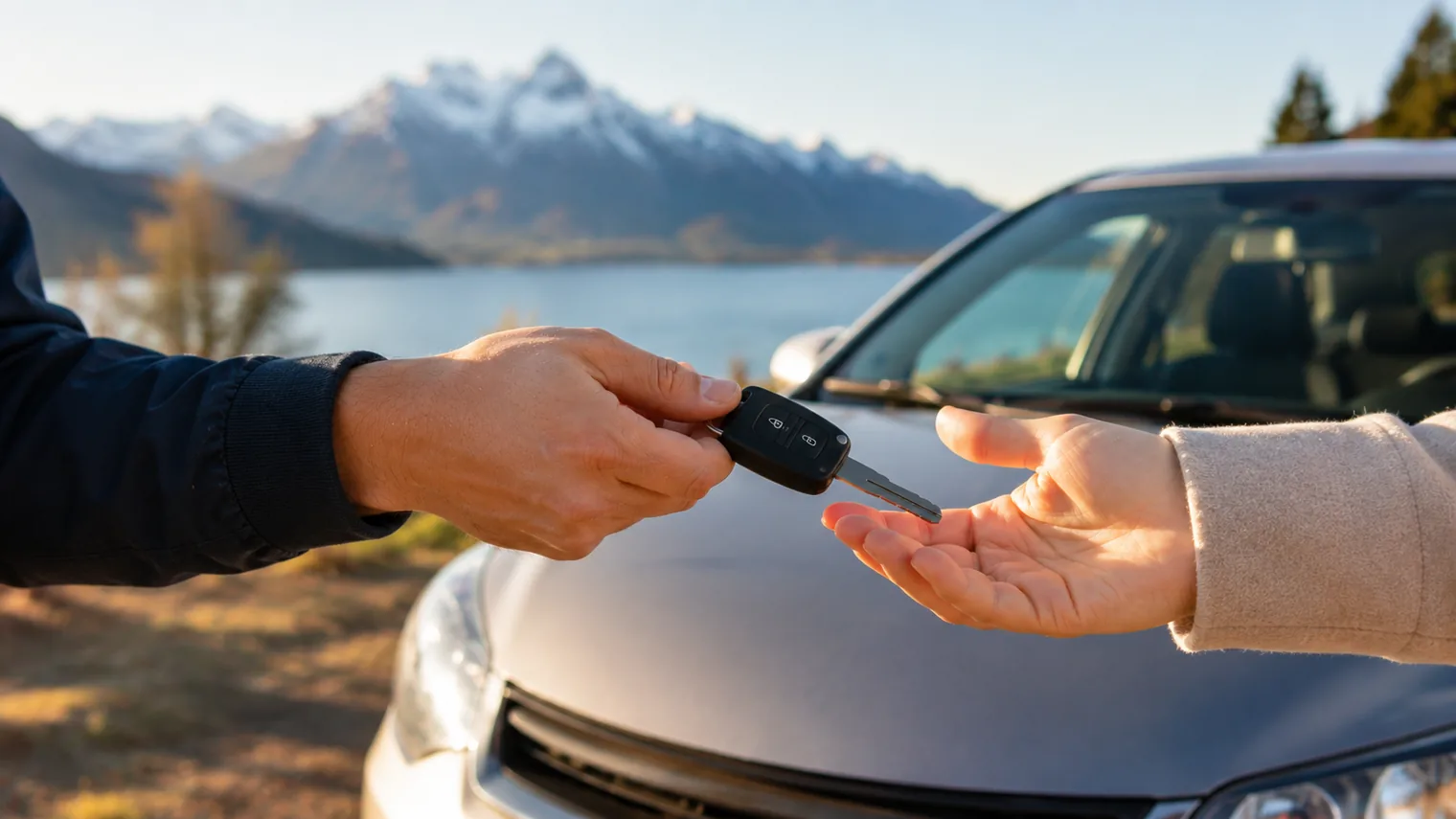 Entrega de llaves de un auto entre particulares en Bariloche junto al lago