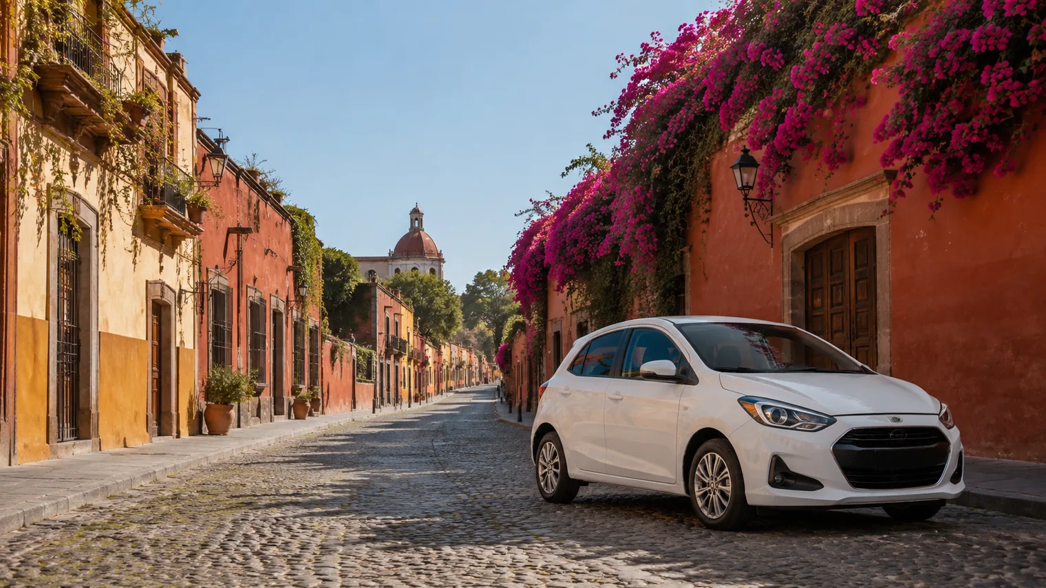 Auto compacto rentado en una calle de México