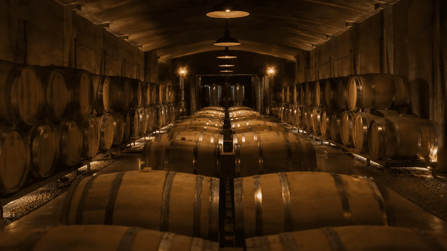 Barricas de roble en una bodega de Luján de Cuyo, Mendoza