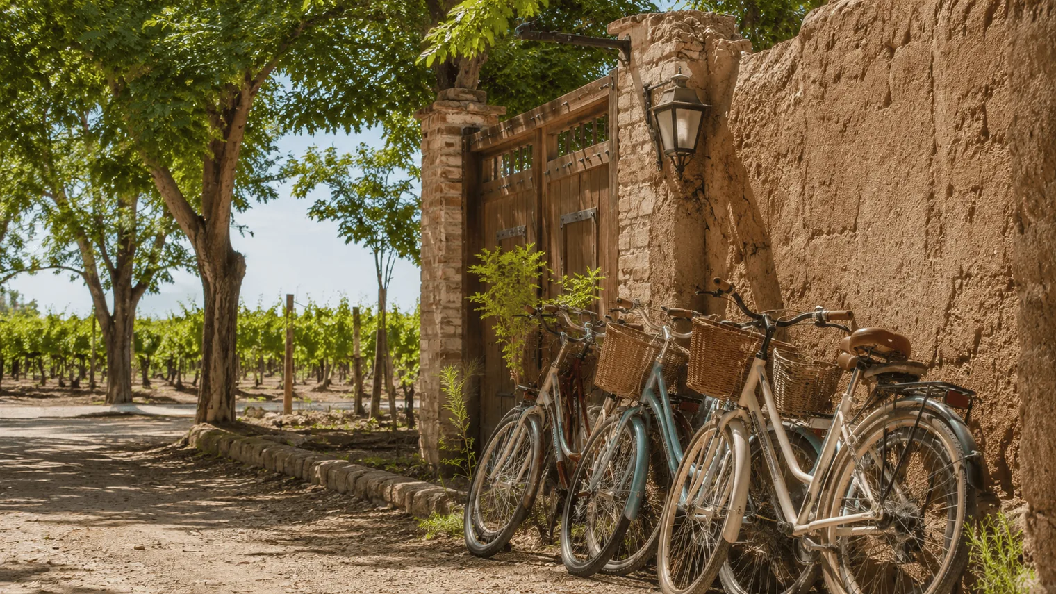 Bicicletas alquiladas frente a una bodega en Maipú, Mendoza